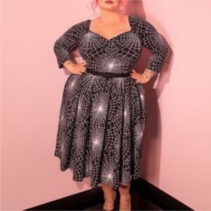 Vixen by Micheline Pitt Black Dress with White Web Design